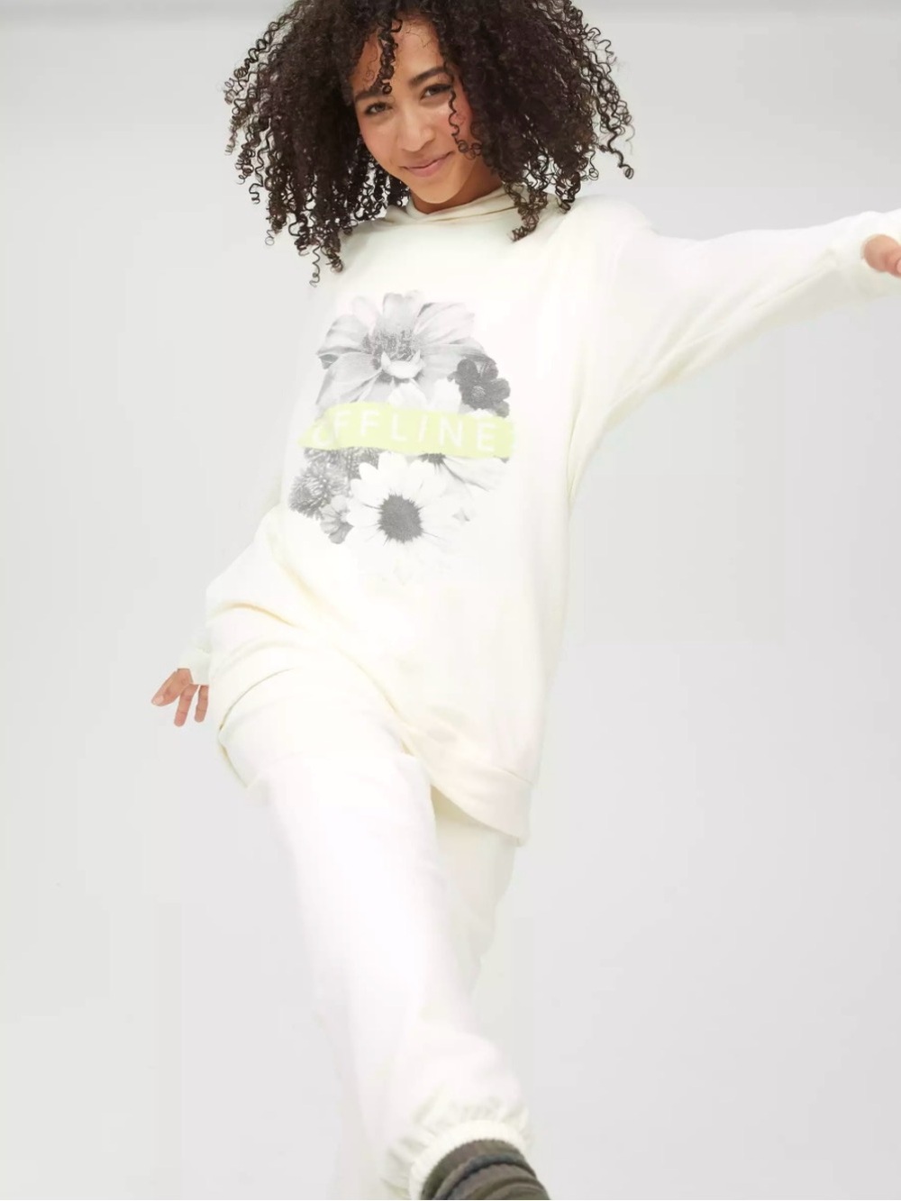aerie Cream Floral Graphic Crewneck Sweater